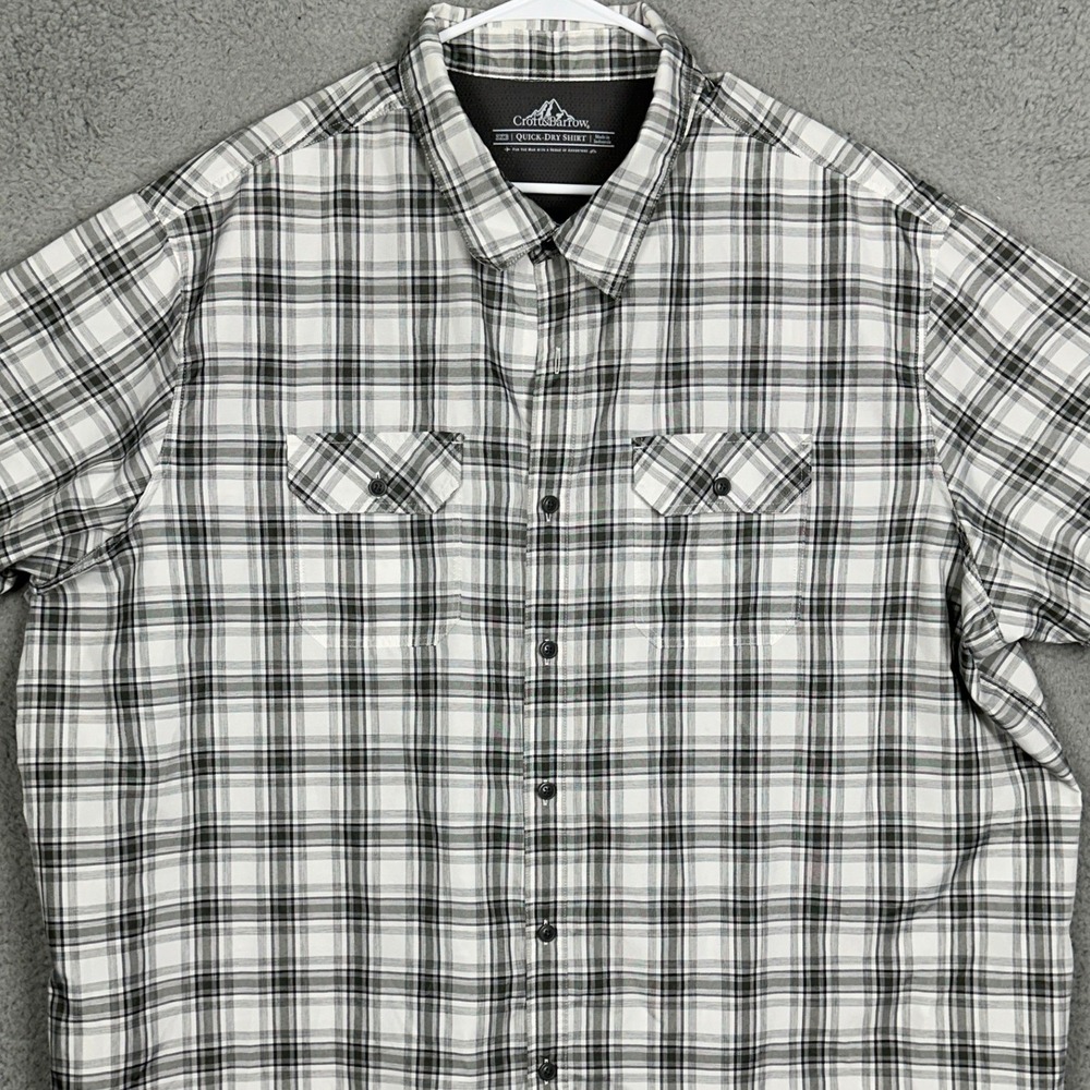 Croft Barrow Shirt Mens 3XB Big Quick-Dry Plaid Gray Button Down Short Sleeve